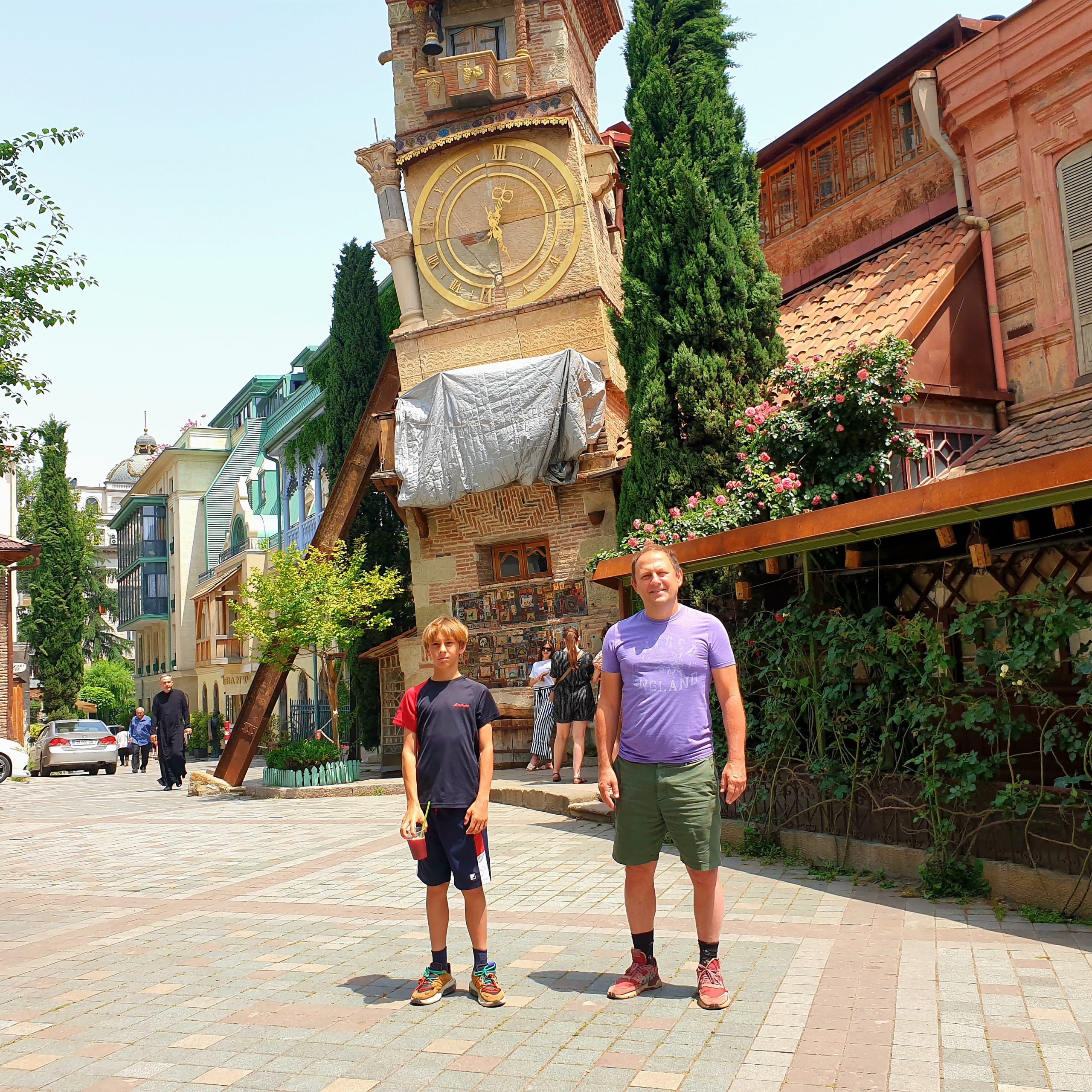 Tour participants by the Rezo Gabriadze clock tower